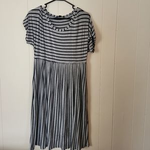 Suzanne Betro, navy and gray striped A-line dress. Size large